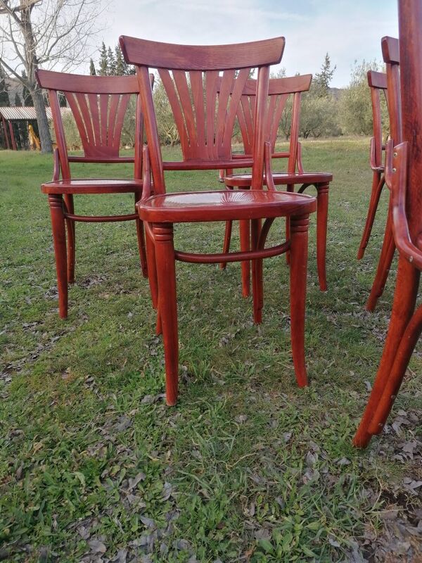 Lot de 6 chaises bistrot vintage en bois courbé