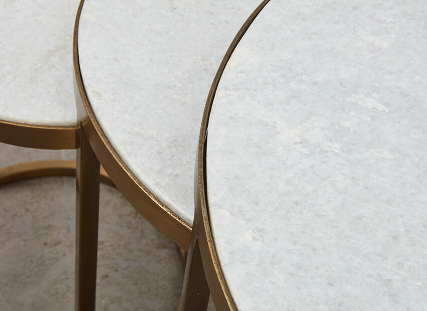 Set of Nesting Tables in Marble and Metal 1970s