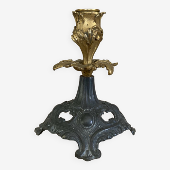 Louis XV candlestick in solid bronze openwork pewter base early twentieth century