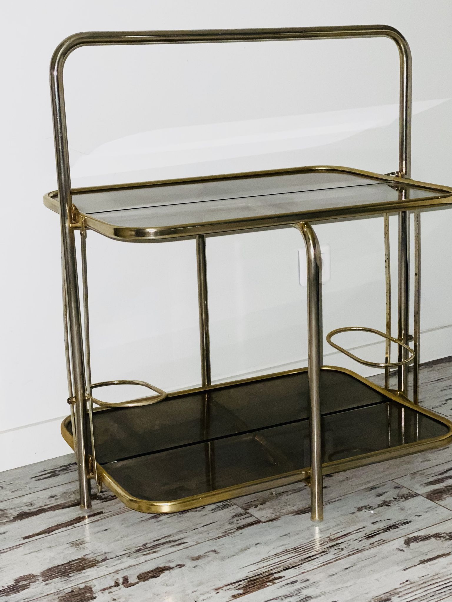 Golden tubing bar and smoked glass top circa 60/70