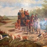 Oil Painting Panel Wood Gilded Hunting English Dog 19th Century