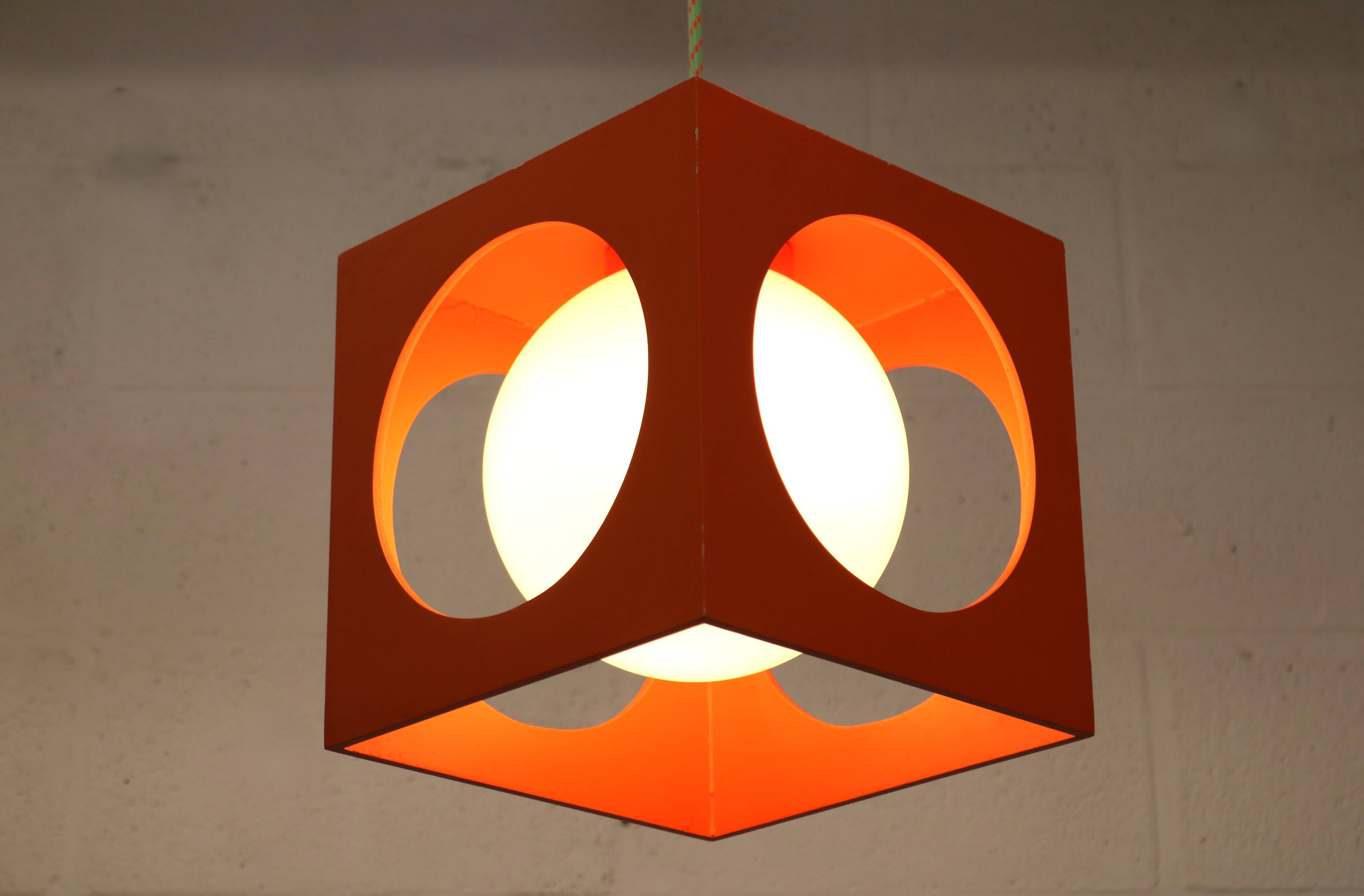 Orange Poker Dice Pendant Lamp - 1970s Space Age Lighting