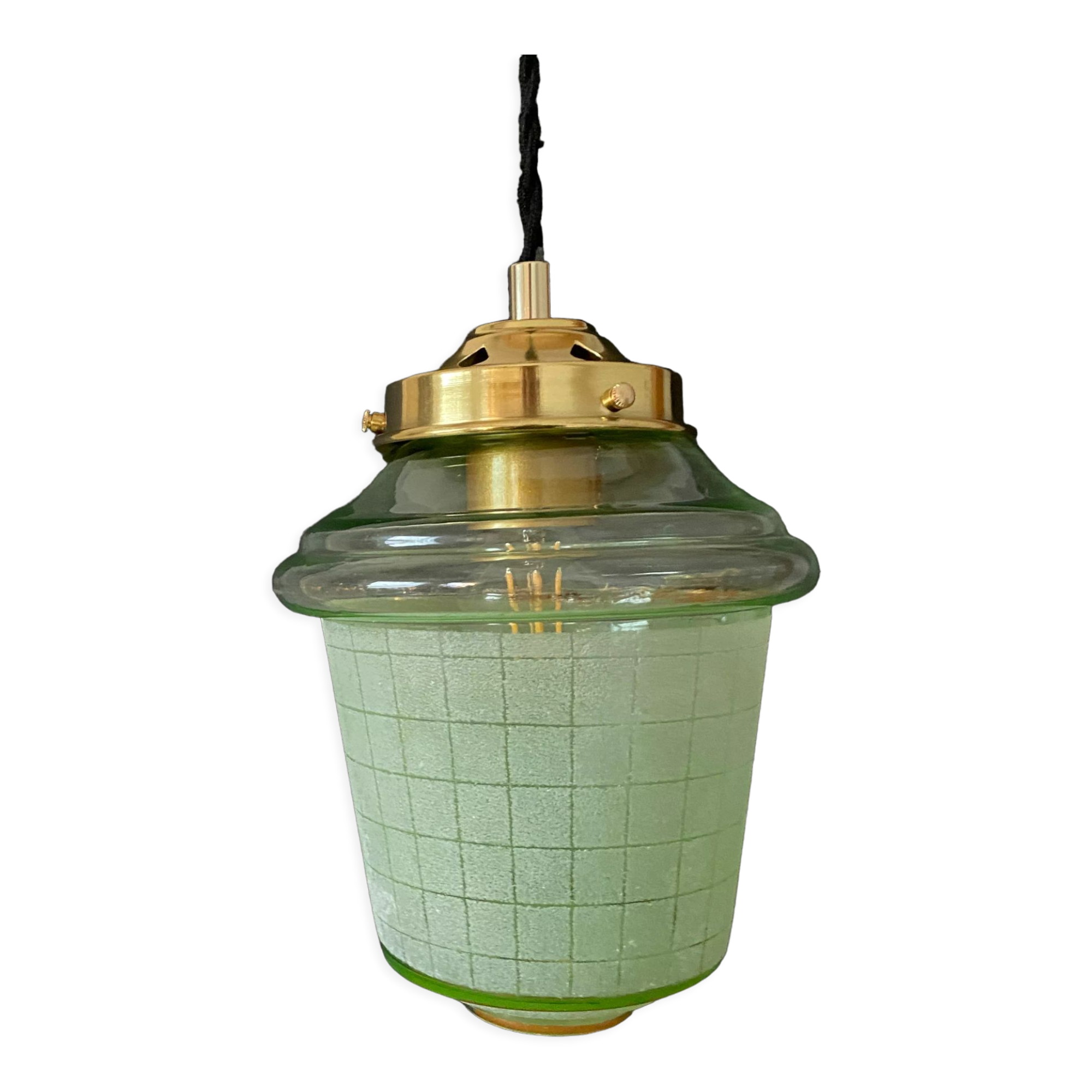 Vintage art deco globe pendant lamp in green granite green and gold