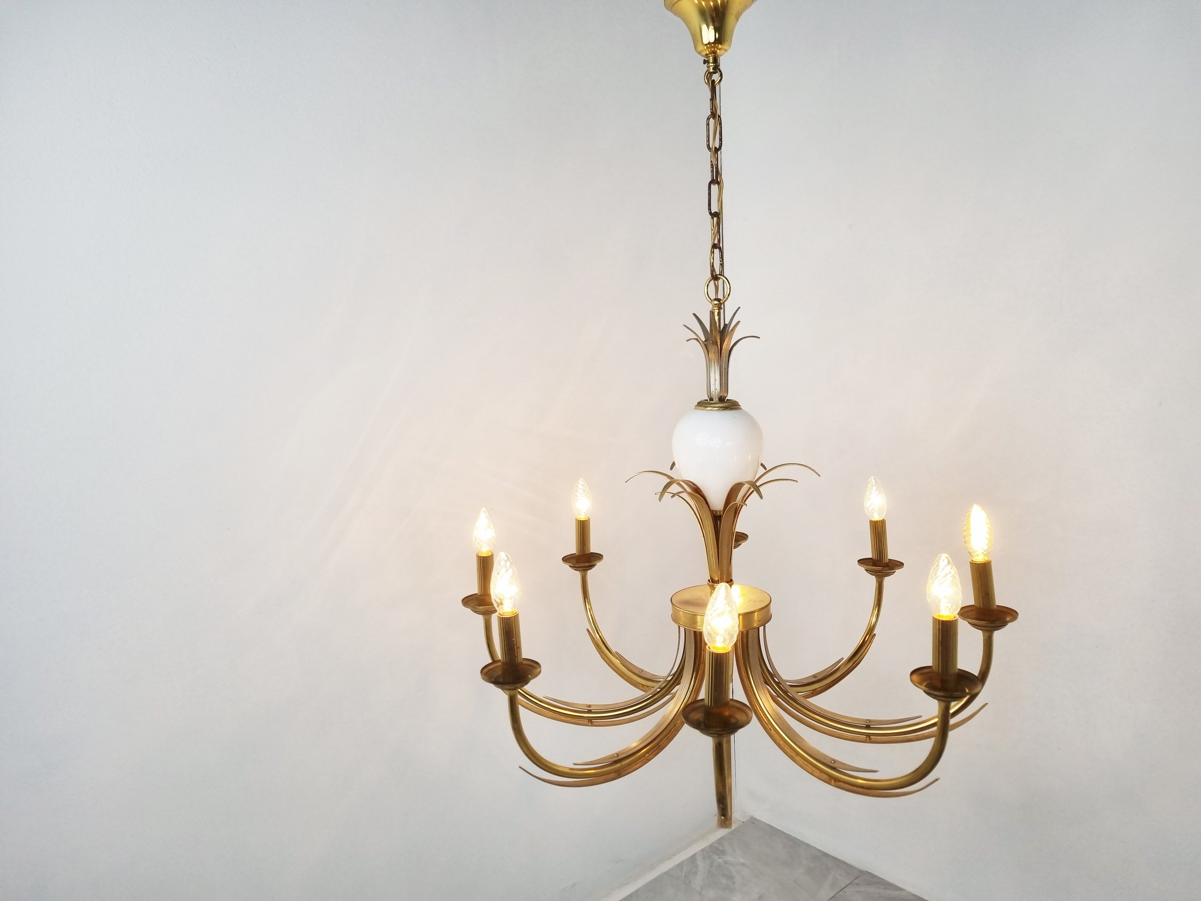 Brass and chrome pineapple chandelier, 1970s