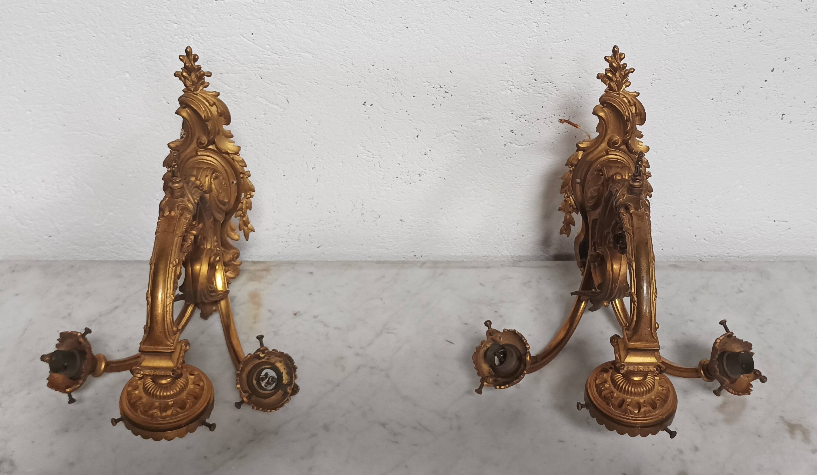 Pair of large Napoleon III bronze wall lights