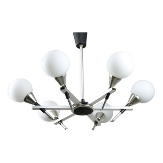 Italian Space-age Aluminum and Opaline Glass Chandelier