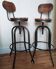 Set of two bar stools in wood and metal, industrial style.