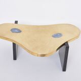 Etched Brass coffee table with Agathe Stones in the style of Lova Creation