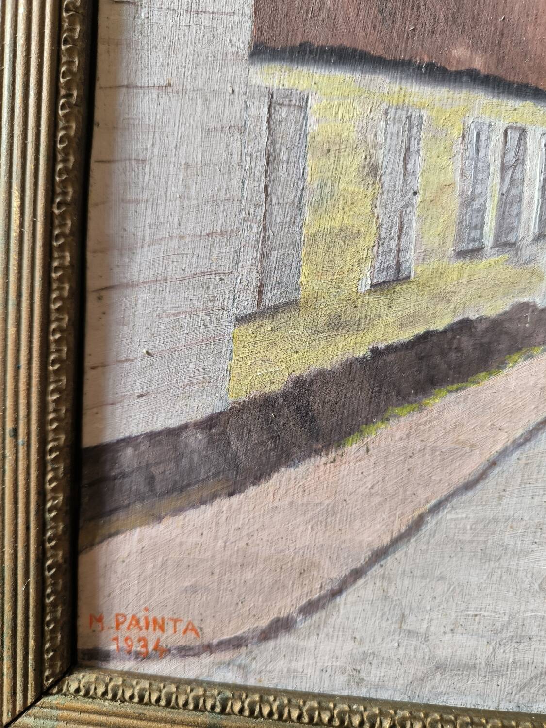 Vintage oil painting table signed M.Painta 1934 ruell.