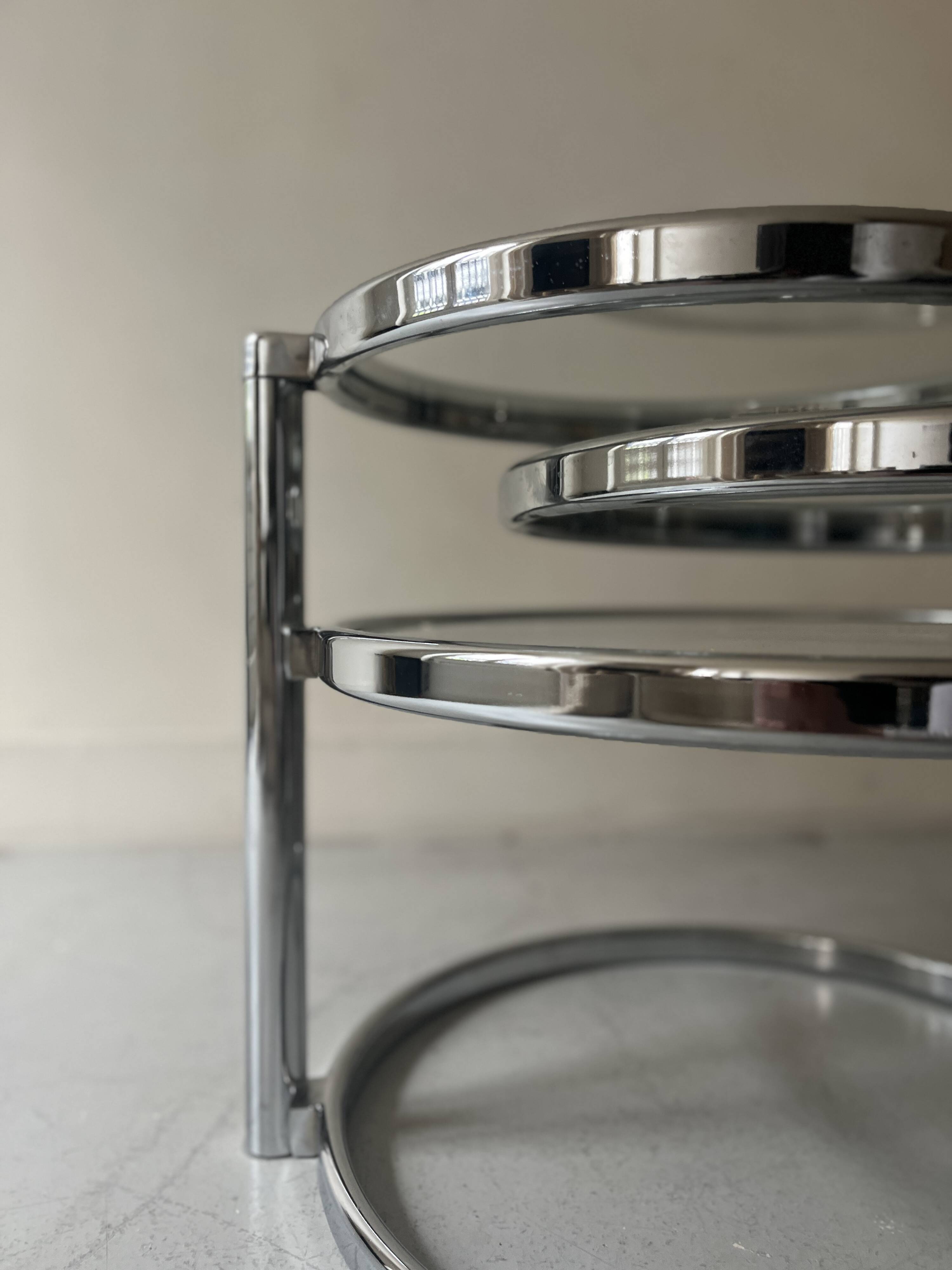 round and rotating coffee table in glass and chrome, design 1970