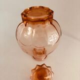 Service with vintage liqueur in pink rosaline glass
