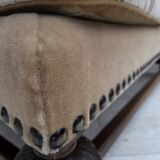 1960s, Danish 3-seater sofa, beige/brown furniture fabric, carved oak wood.