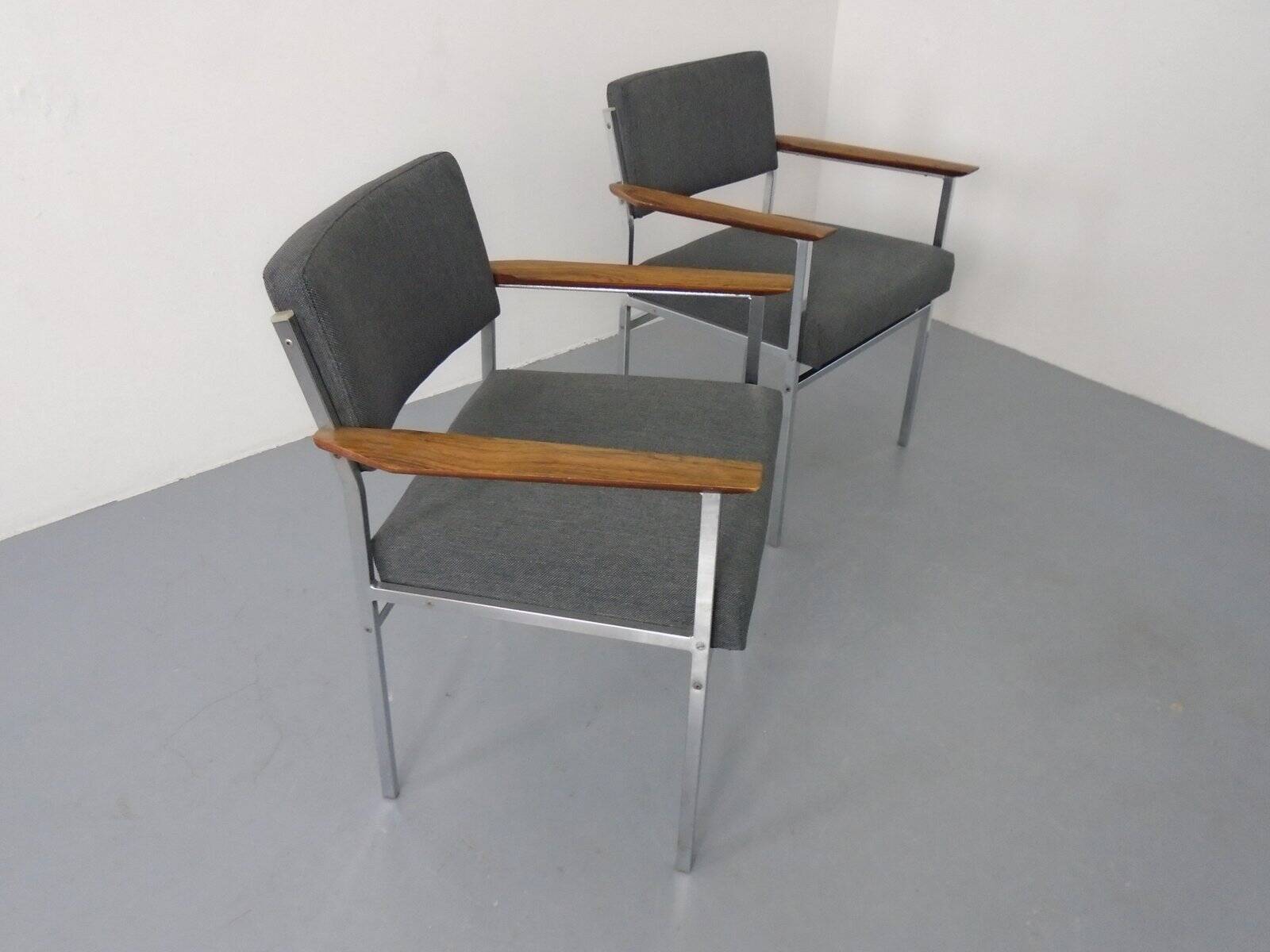 Vintage Square Tubular Rosewood and Steel Armchairs, Germany, 1960s, Set of 2