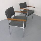 Vintage Square Tubular Rosewood and Steel Armchairs, Germany, 1960s, Set of 2