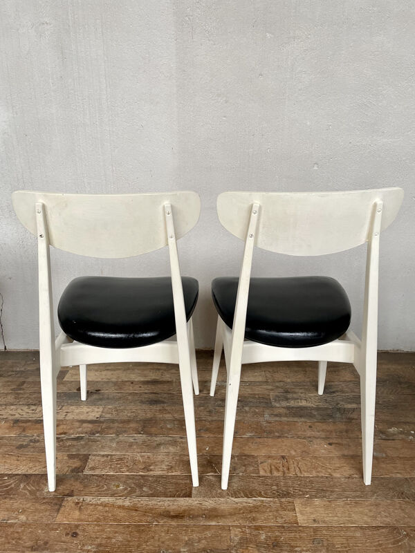 Série de 4 chaises scandinave blanche et noir  Ingrid de Stella 1960.