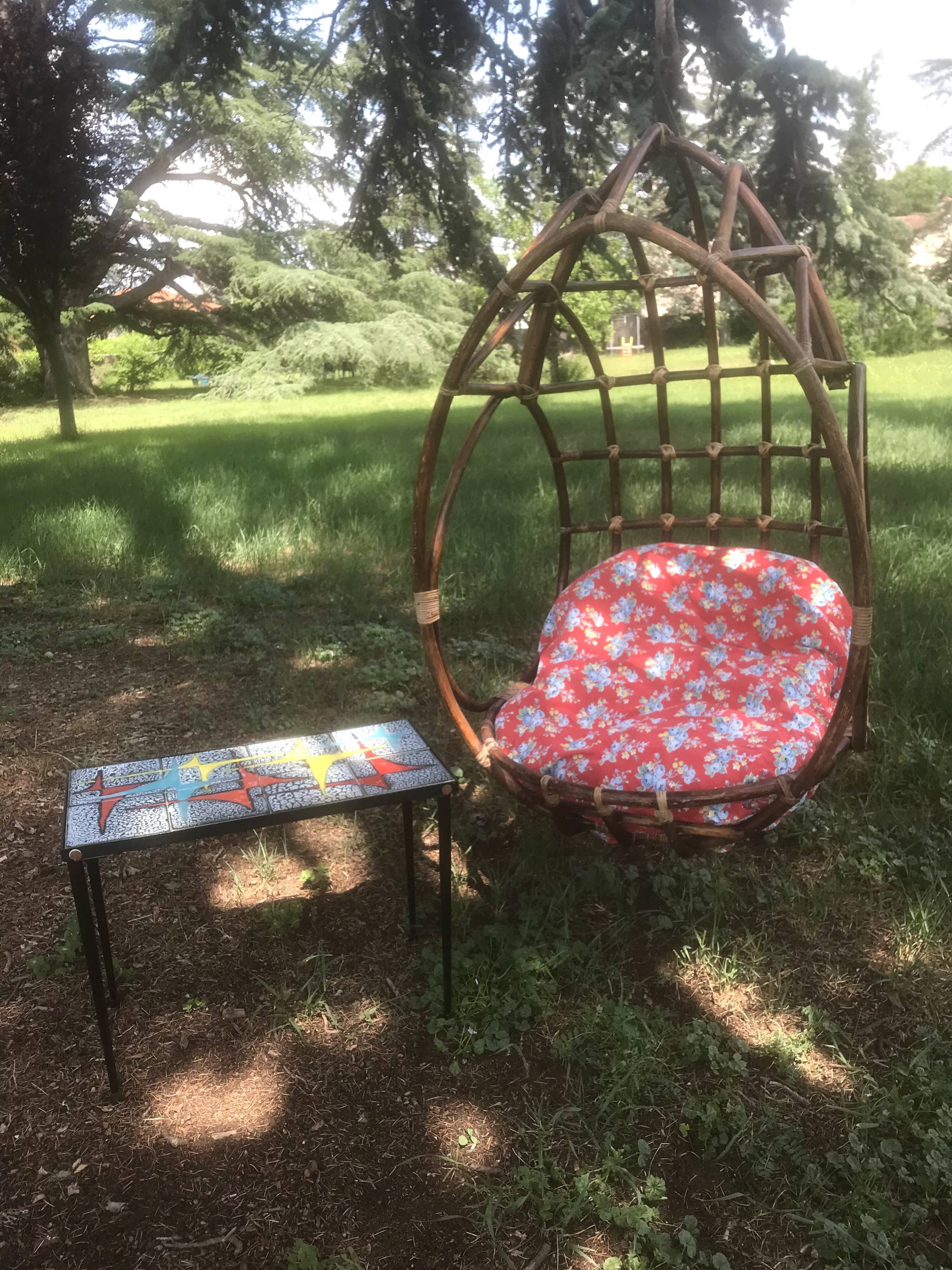 Fauteuil suspendu rotin /bambou 1970 vintage