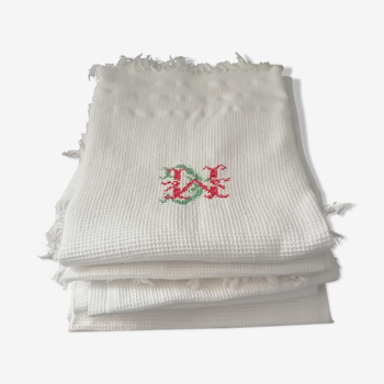 Set of 6 towels cotton i honeycomb fringes 1930 50