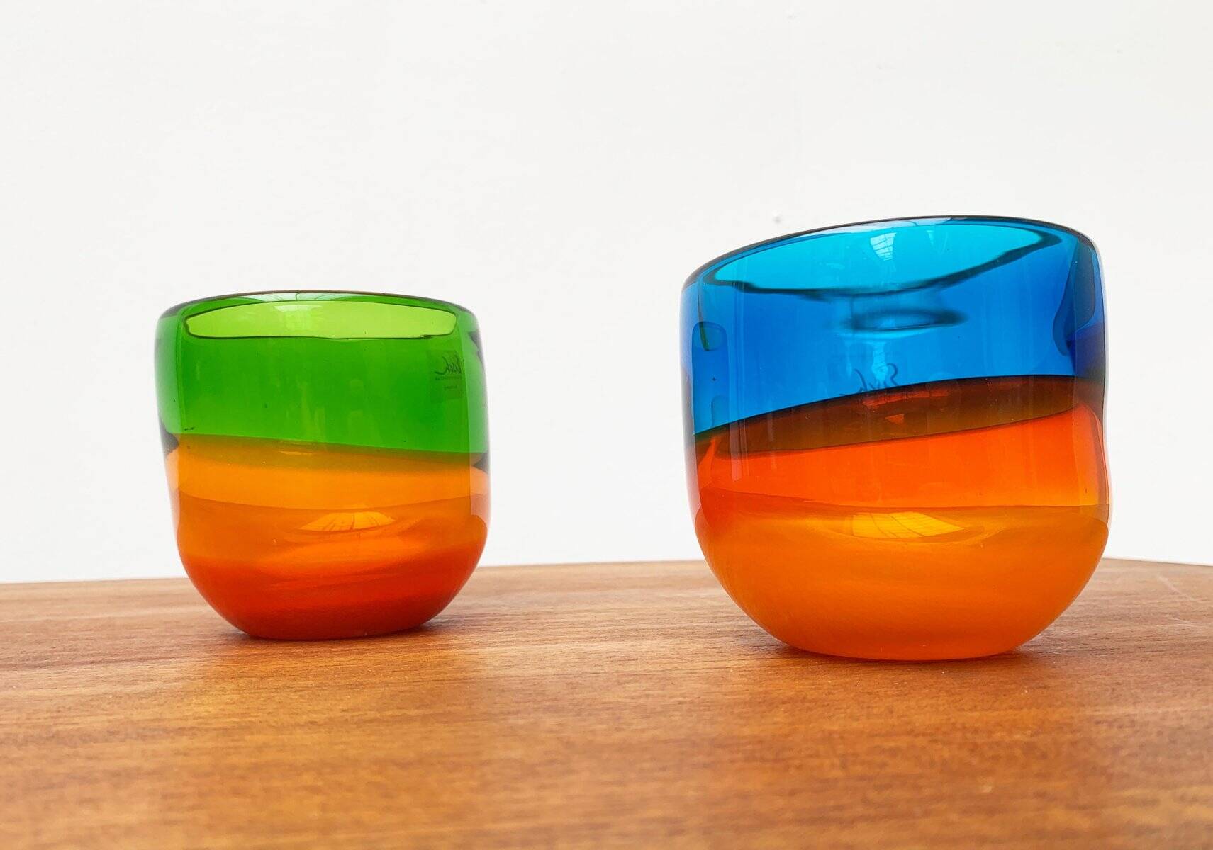 Set of 2 vintage German coloured glass bowls by Eisch.