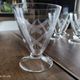 Set of 9 conical glasses on pedestal in antique chiseled glass crosses