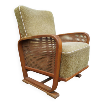 Cannage and fabric cocktail armchair