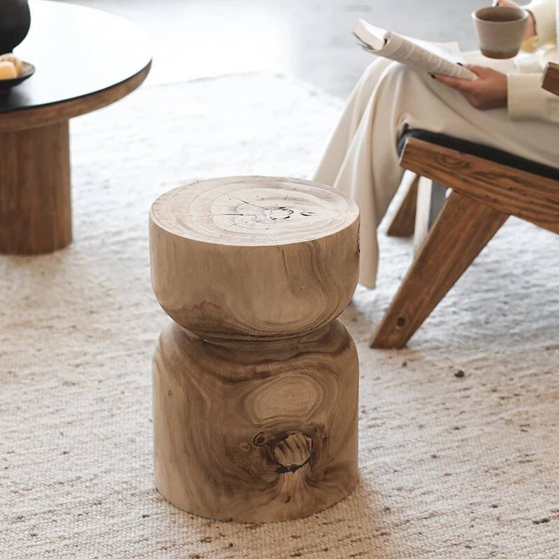 small retro solid wood cylindrical coffee table