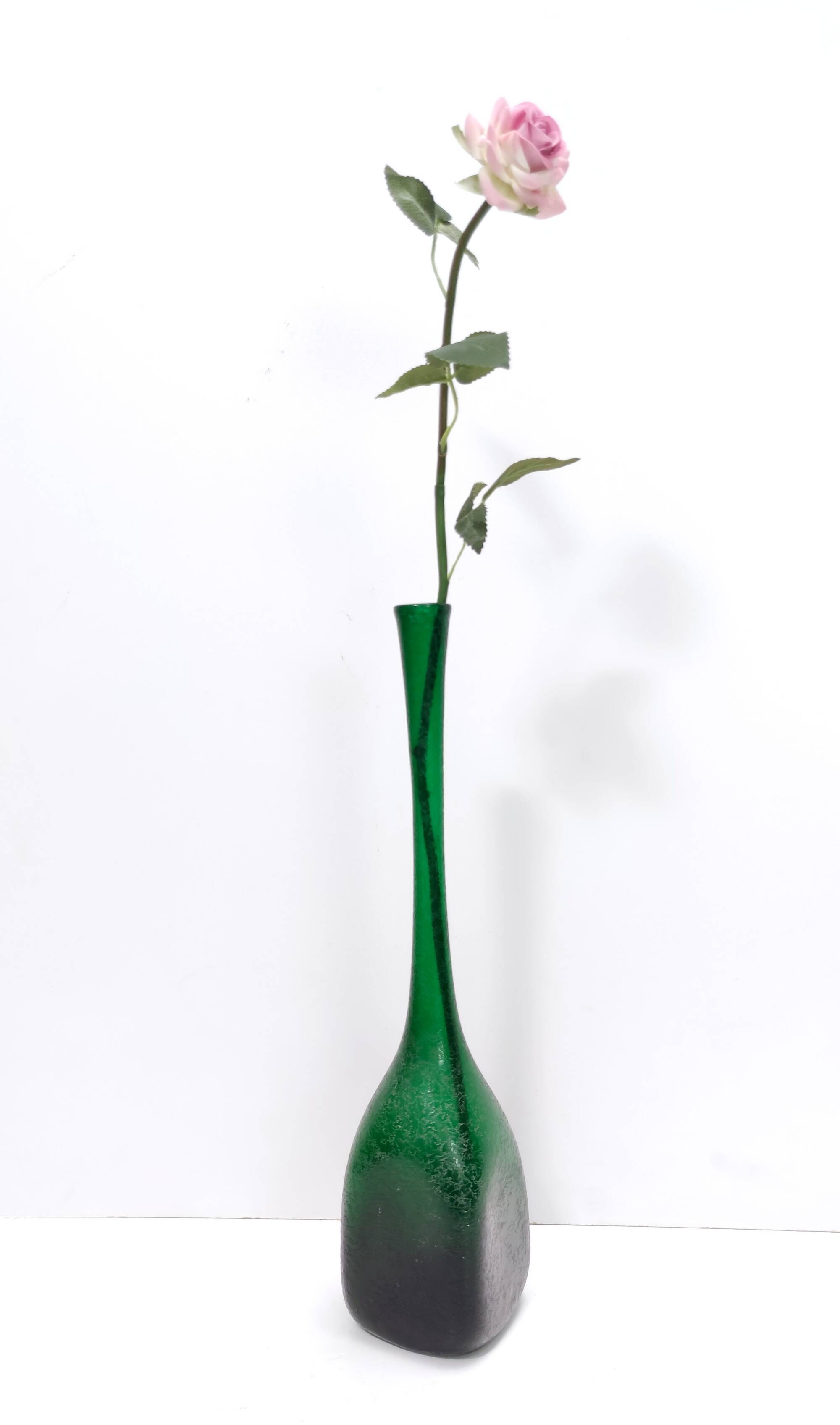 Emerald Green Corroso Murano Glass Vase by Seguso, Italy