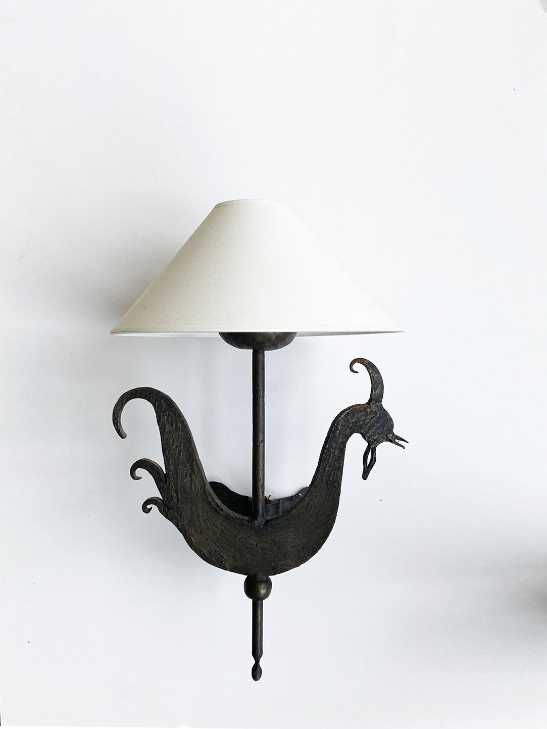 Wall lamp sculpture wrought iron vintage 1950