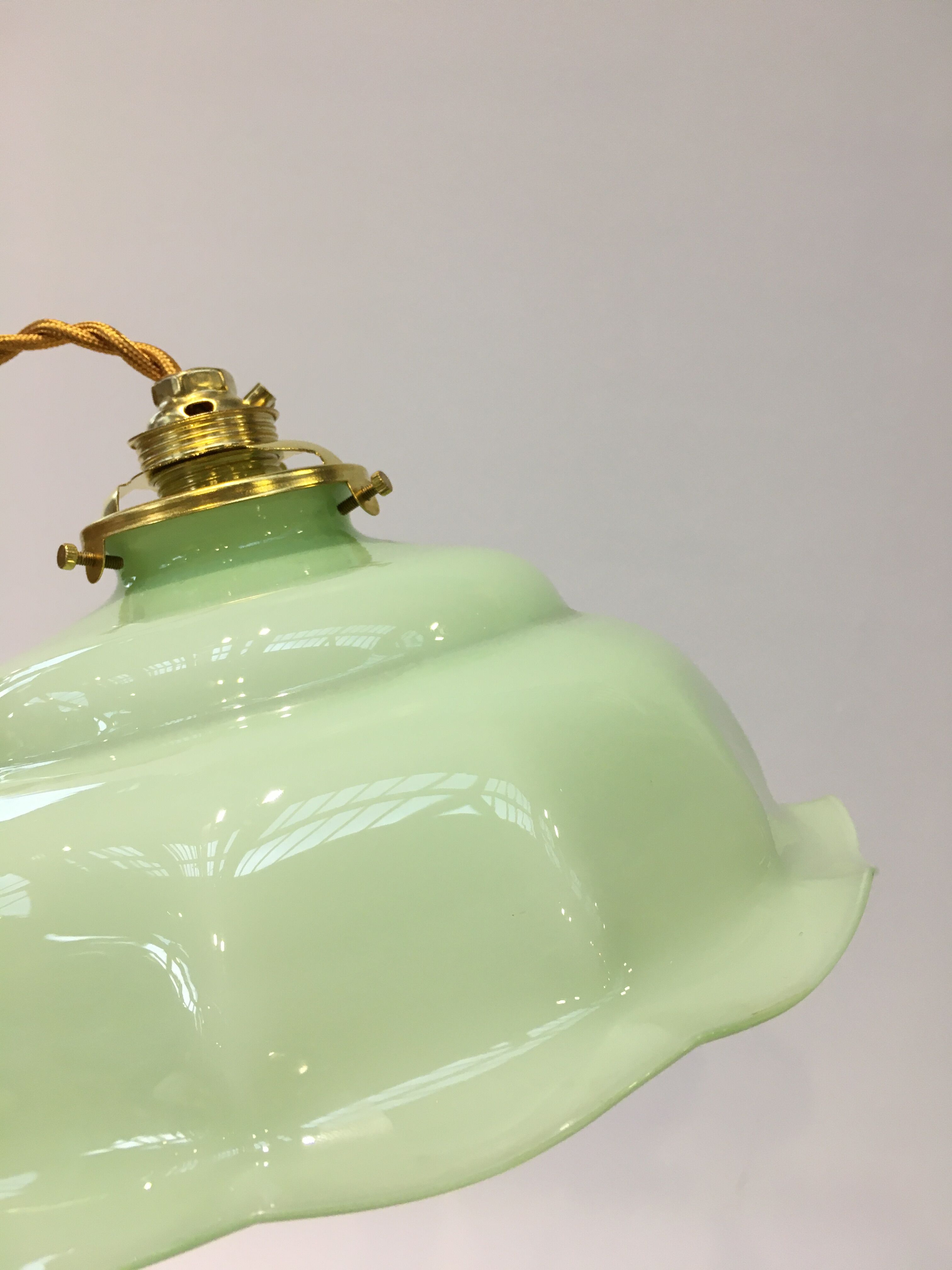 Vintage suspension lamp in green opaline