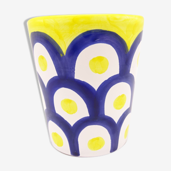 Blue ceramic cup - yellow