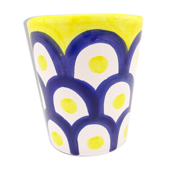 Blue ceramic cup - yellow