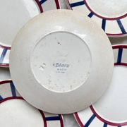 5 Small Vintage French Plates Terre de Fer HBCM Béarn blue and red stripes