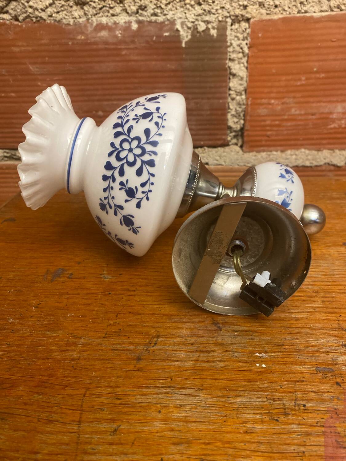 Antique Targetti Style SANKEY Wall Light Chrome Metal + Opaline Flower Decor