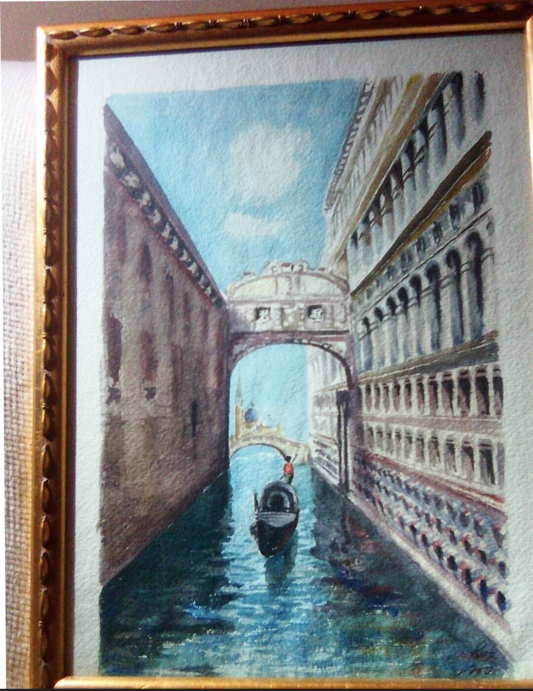 Watercolor of Venice, early 20th century/ Gondola/ Italy