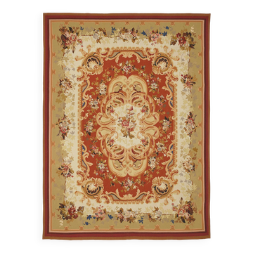 Handmade European Vintage Aubusson Kilim 265 cm x 366 cm