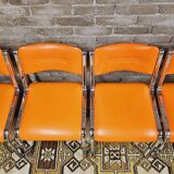 Set of 4 vintage chrome skai orange chairs 1970
