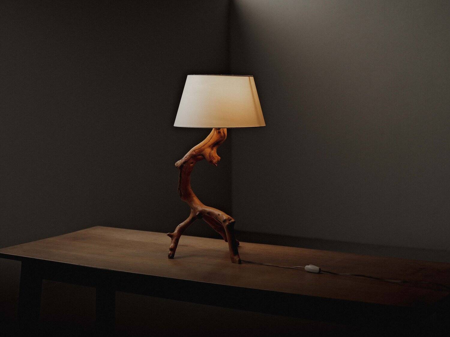 Brutalist lamp in olive wood, Provence, 1970s