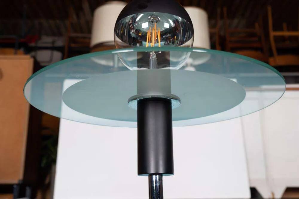 Minimalist chrome glass floor lamp, Bauhaus style floor lamp.