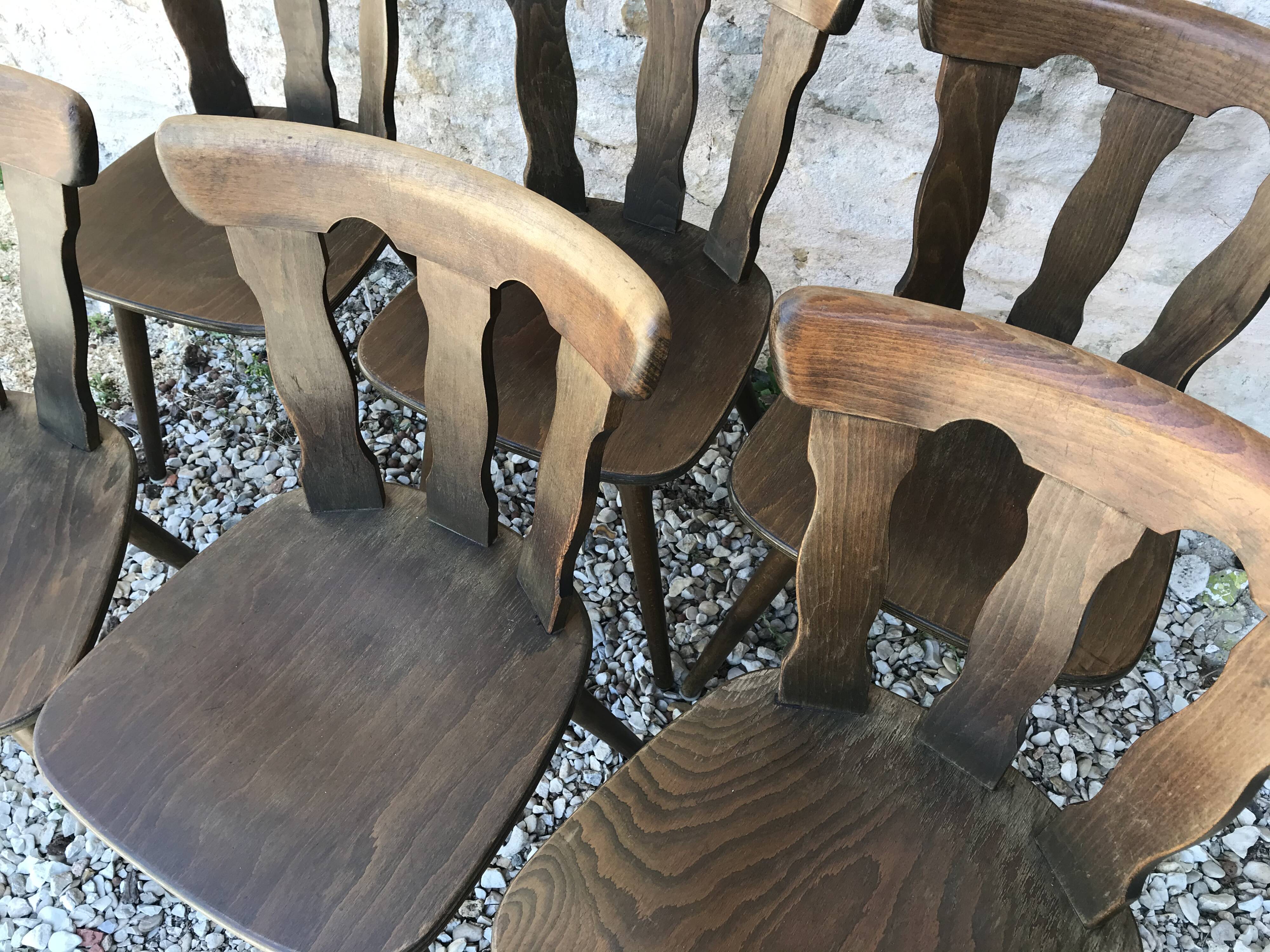 Lot of 6 chairs vintage bistro compass feet