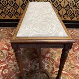 Louis XVI style piano bench with fabric seat