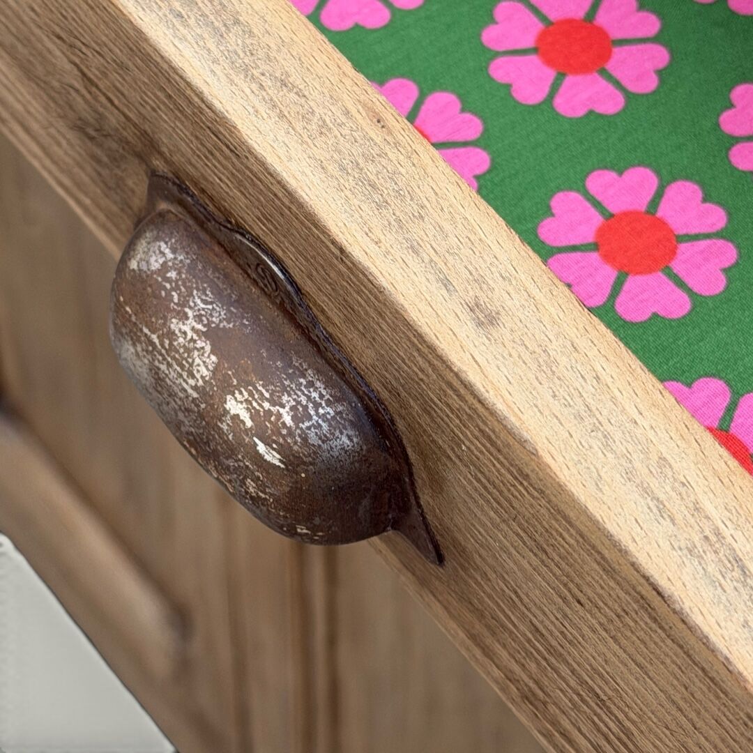 Antique patinated Parisian buffet with shell handles.