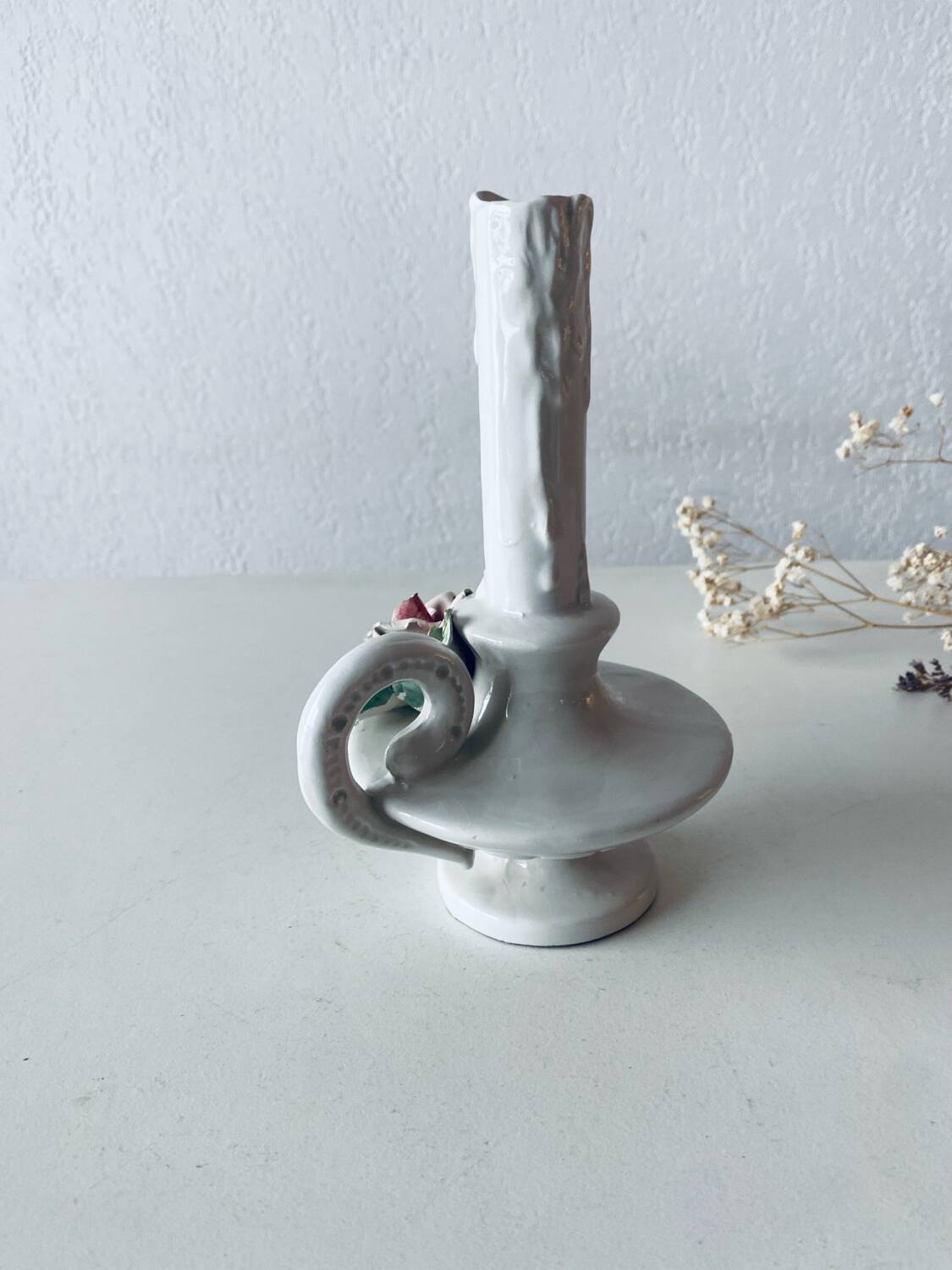 Italian slip candle holder signed