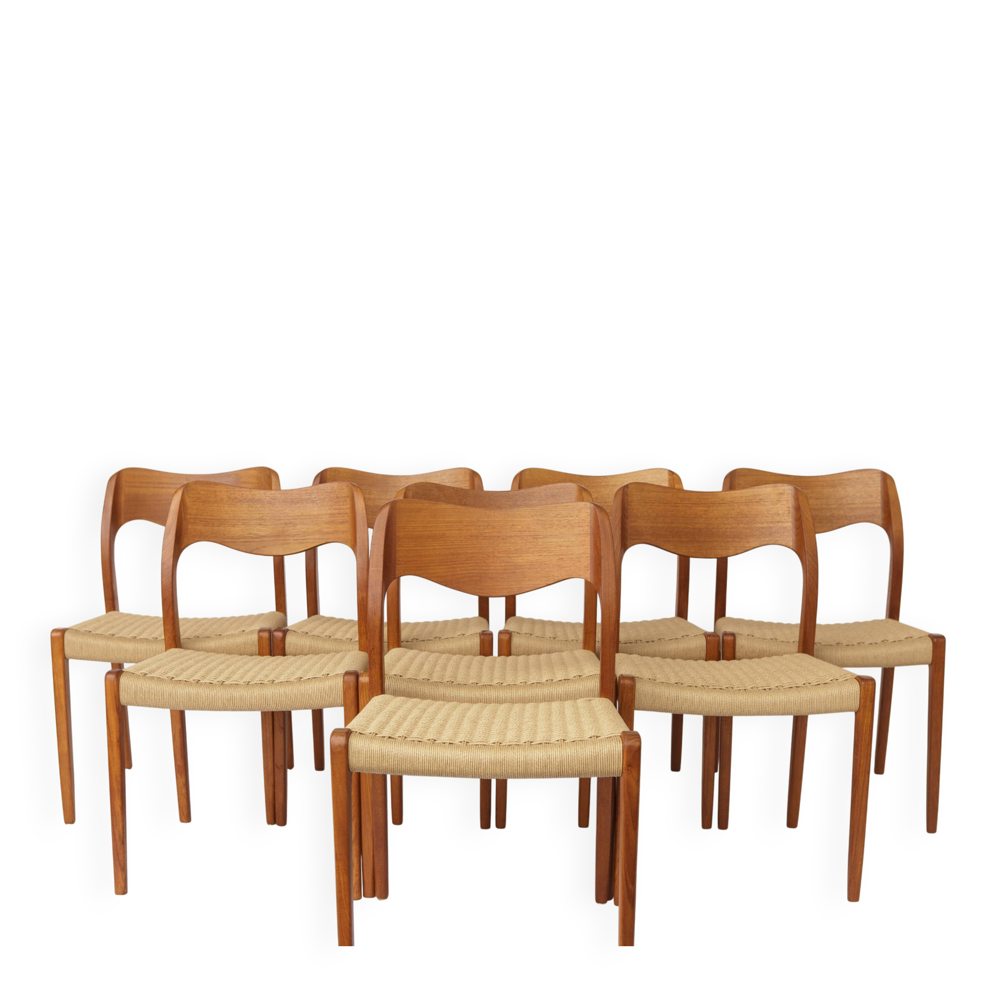 Set of 8 Niels Otto Møller Model 71 Chairs, 1960s Danish Mid Century Modern