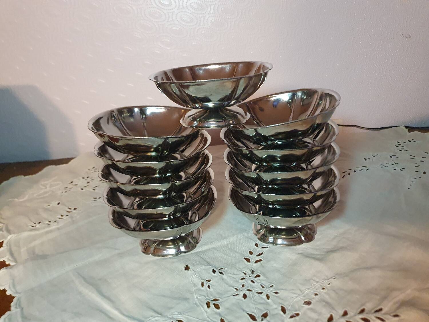 Set of 11 vintage 70's stainless steel ice cream cups