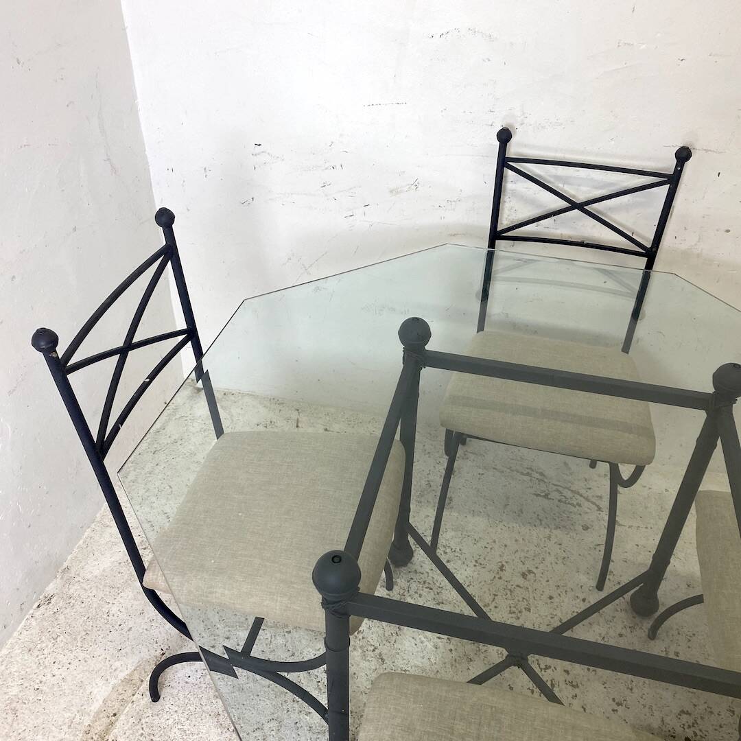 Iron and beveled octagonal glass dining room set