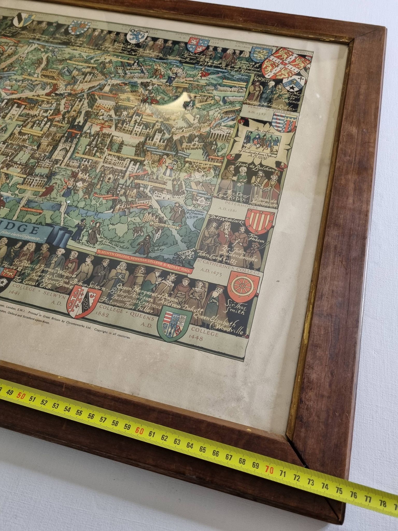 Historical Panorama of the University of Cambridge, Printed in Great Britain, 76 x 61 cm