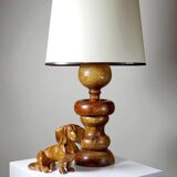 Imposing vintage Scandinavian style lamp designed in turned carved wood with a