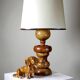 Imposing vintage Scandinavian style lamp designed in turned carved wood with a