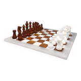 1970s Brown and White Chess Set in Volterra Alabaster Handmade Made in Italy