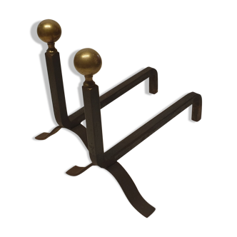 Iron and brass chenets