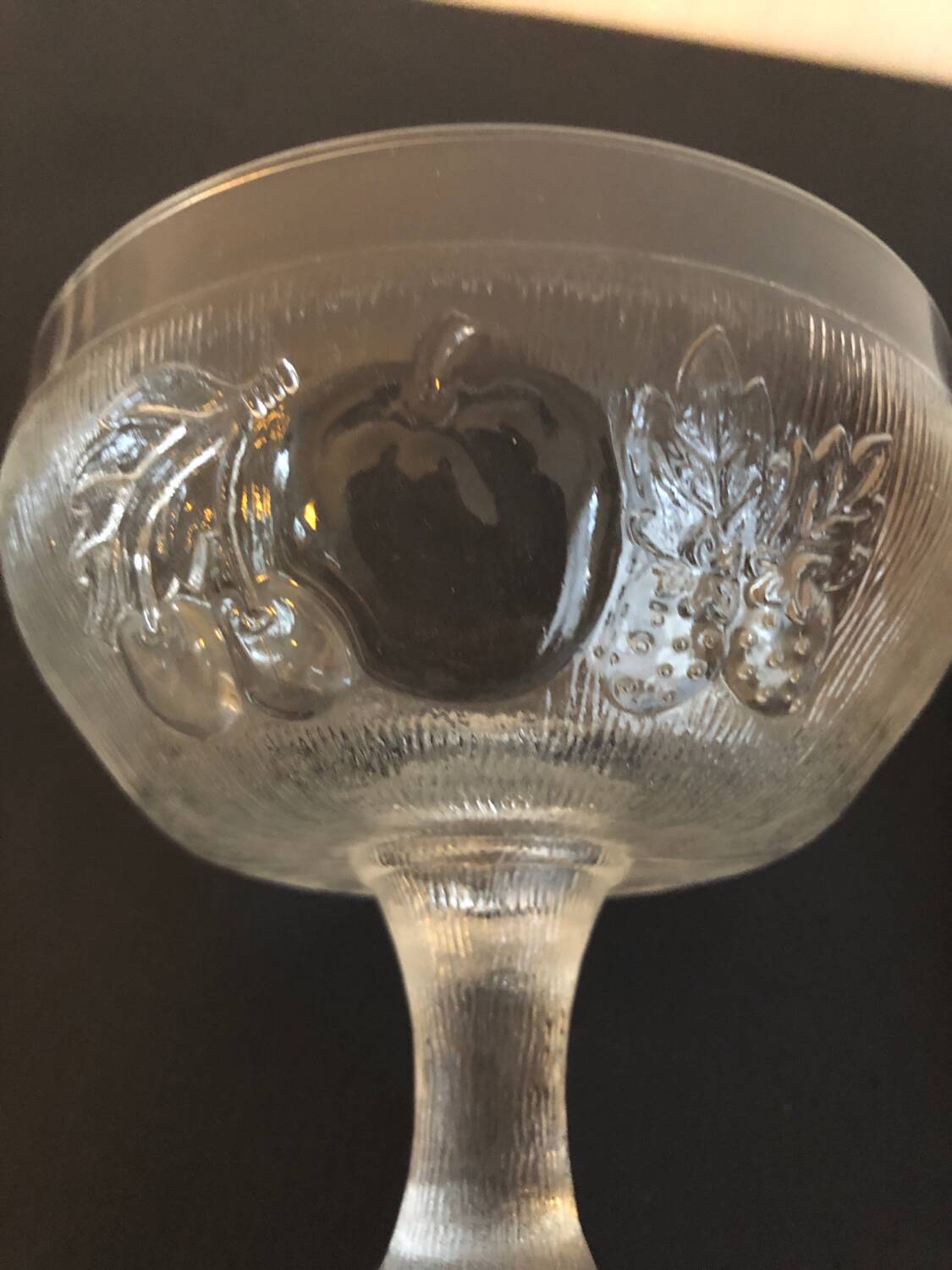 6 Vintage Glass Fruit Bowls Engraved with Fruits